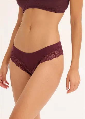 Brazilian slip met kant en biologisch katoen (set van 4), Kleur: blauw+wijnrood