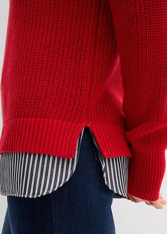 Trui met blouse-inzetstuk • lavarood-wit-schaduwgrijs • bonprix online shop