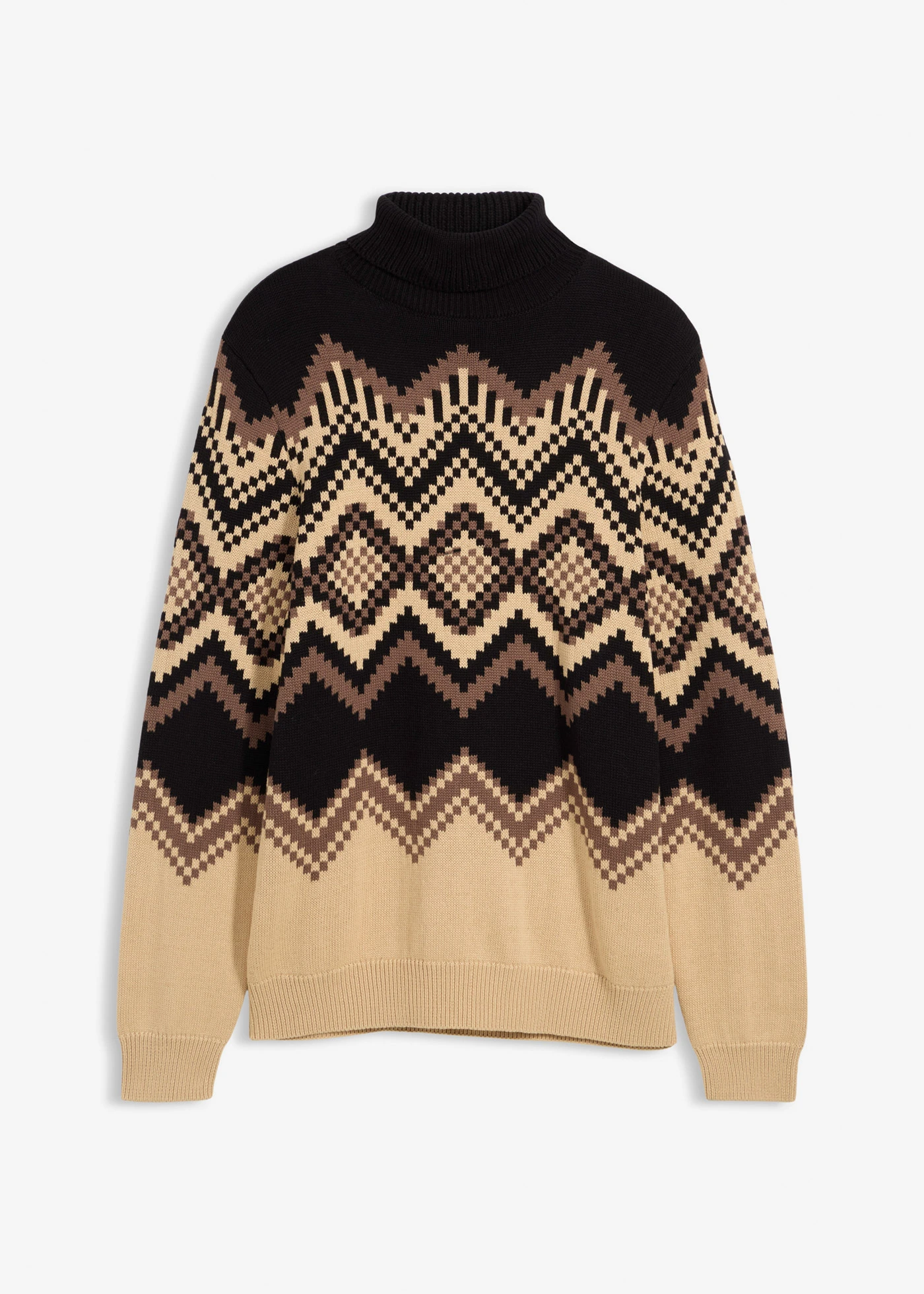 Pulover cu guler rulat cu model Ikat din amestec moale de bumbac • maro-argilă cu model • magazin bonprix