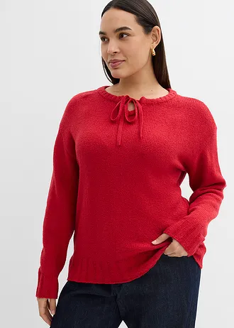 Pull en grosse maille avec lien à nouer, Couleur: rouge piment