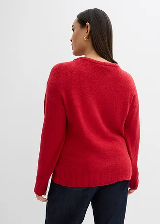 Pull en grosse maille avec lien à nouer, Couleur: rouge piment