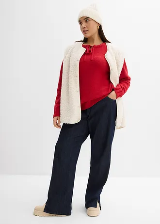 Pull en grosse maille avec lien à nouer, Couleur: rouge piment