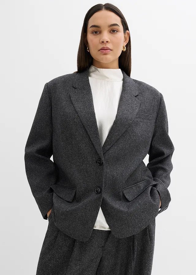 Blazer oversize en viscose mélangée, Couleur: gris chiné