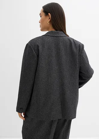 Oversized blazer van een fijne viscose-mix, Kleur: grijs gemêleerd