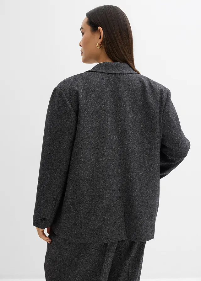 Oversized blazer van een fijne viscose-mix, Kleur: grijs gemêleerd