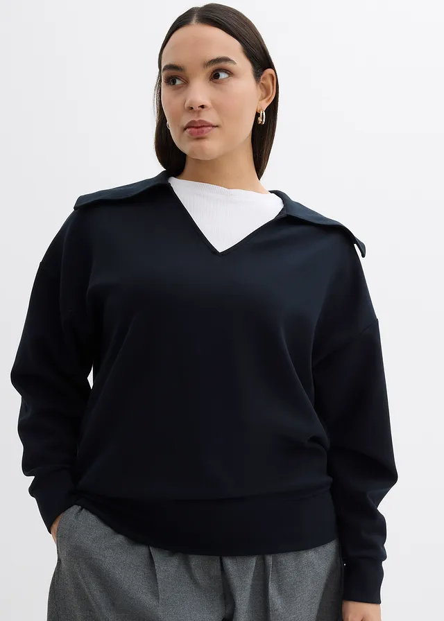 Bluza z szerokim kołnierzem z mieszanki wiskozy, kolor: czarny