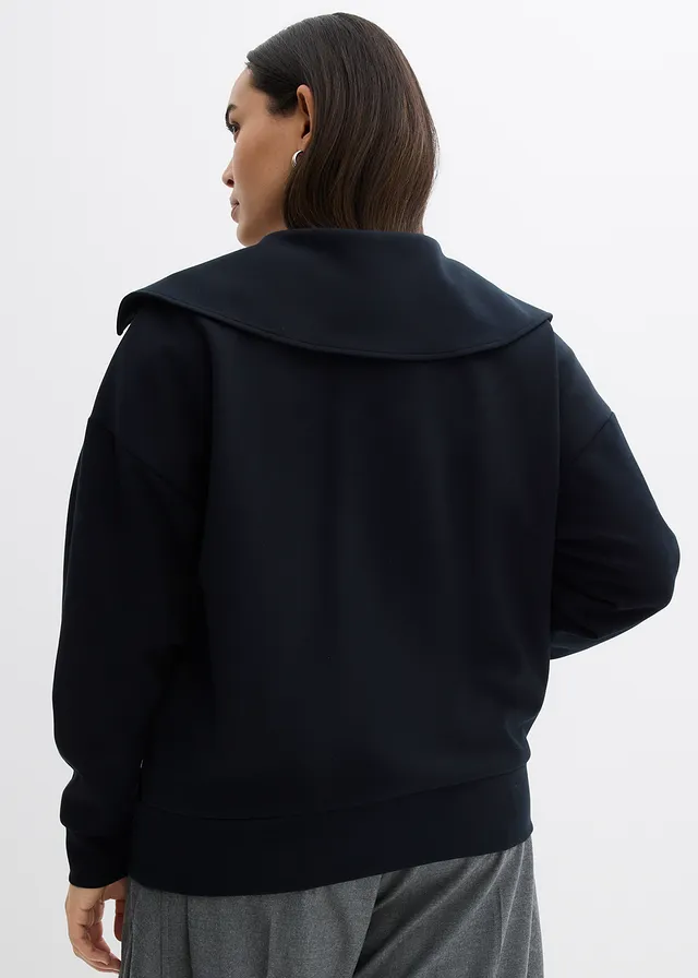 Bluza z szerokim kołnierzem z mieszanki wiskozy, kolor: czarny