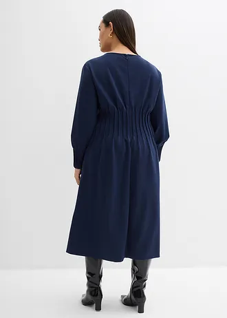 Comfortabele jurk met sierplooien in een viscosemix, Kleur: donkerblauw