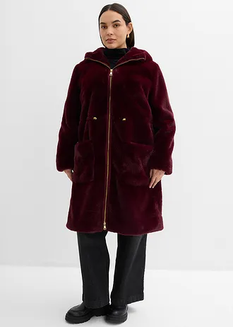 Lange teddy jas, Kleur: donkerbessen