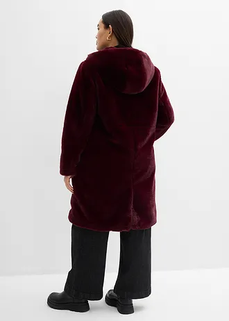 Lange teddy jas, Kleur: donkerbessen