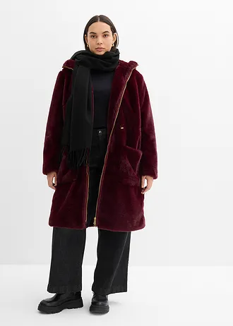 Lange teddy jas, Kleur: donkerbessen