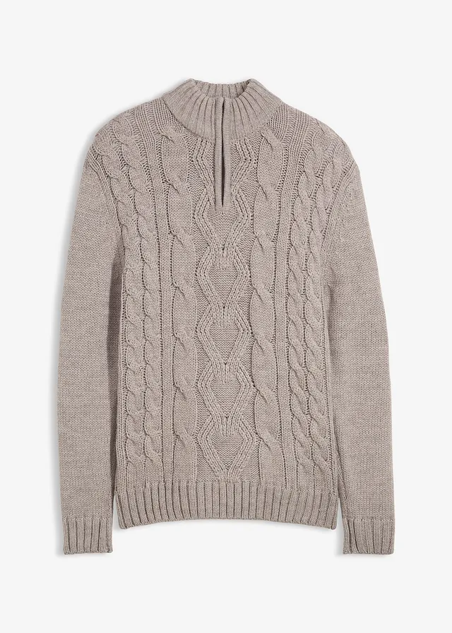 Pull camionneur à motif torsadé, Couleur: gris chiné