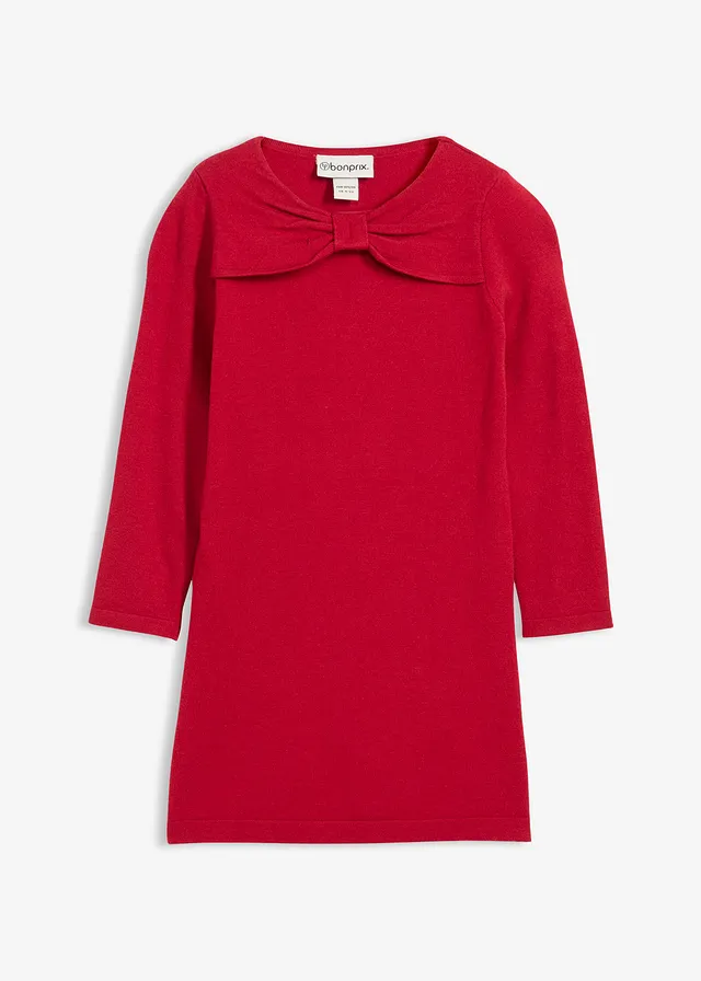 Gebreide jurk in een zachte viscosemix, Kleur: chilirood