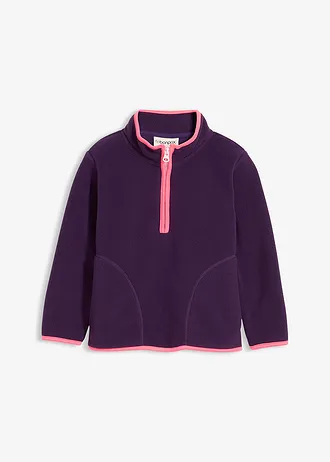 Zachte fleece trui met constrasterende details • donkerpaars-neonpink-lichtroze • bonprix online shop