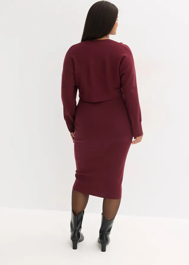 Gebreide jurk en shirt (2-dlg. set), Kleur: esdoornrood