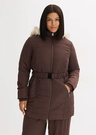 Manteau matelassé avec ceinture, Couleur: marron foncé