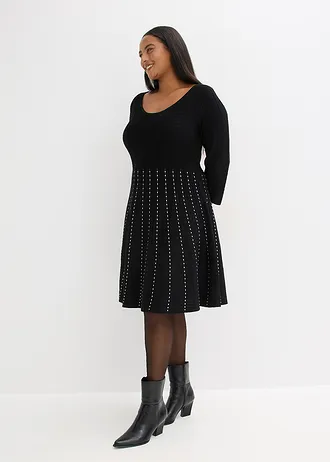 Gebreide jurk in een soepele viscosemix, Kleur: zwart/wit