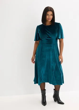 Midi jurk van zacht fluweel, Kleur: mistmint