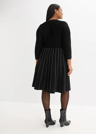 Gebreide jurk in een soepele viscosemix, Kleur: zwart/wit