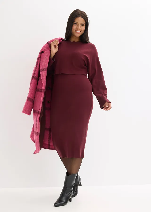 Gebreide jurk en shirt (2-dlg. set), Kleur: esdoornrood