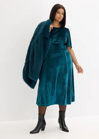 Midi jurk van zacht fluweel, Kleur: mistmint