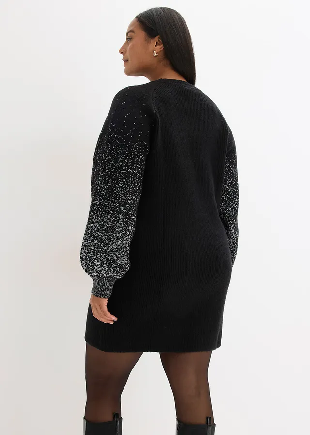 Robe en maille, effet brillant, Couleur: noir-argenté