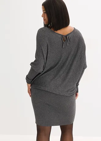 Gebreide jurk van soepele viscose, Kleur: antraciet gemêleerd