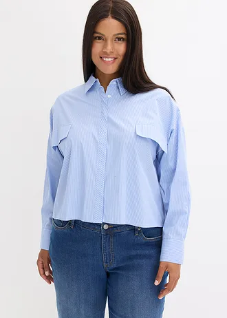 Oversize halenka z bavlněné směsi, barva: světle modro-bílá s proužky