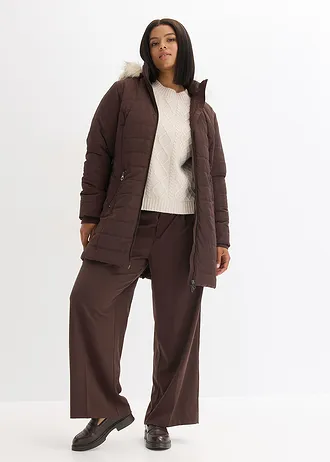 Manteau matelassé avec ceinture, Couleur: marron foncé