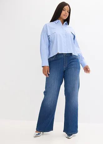 Oversize halenka z bavlněné směsi, barva: světle modro-bílá s proužky