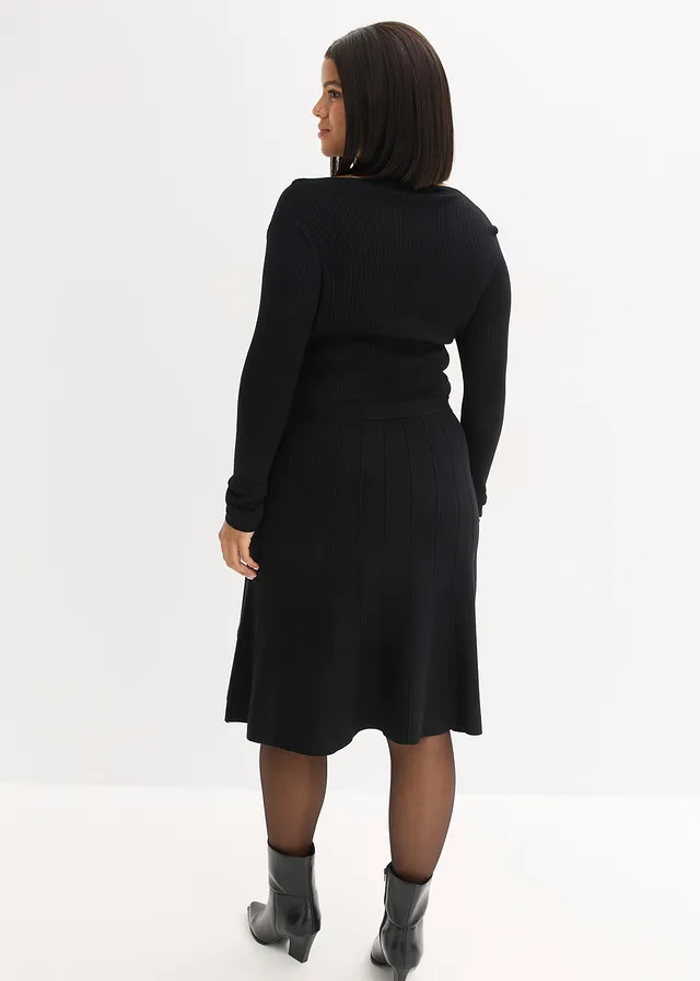 Robe en maille de viscose mélangée, Couleur: noir