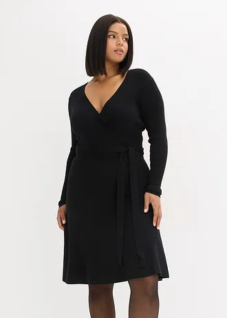Robe en maille de viscose mélangée, Couleur: noir