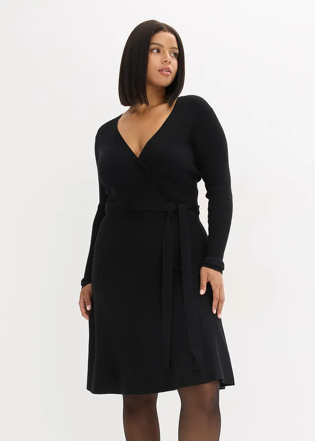 Robe en maille de viscose mélangée, Couleur: noir