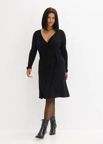 Robe en maille de viscose mélangée, Couleur: noir