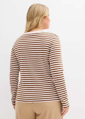 Longsleeve van biologisch katoen, Kleur: pimentbruin-wit gestreept