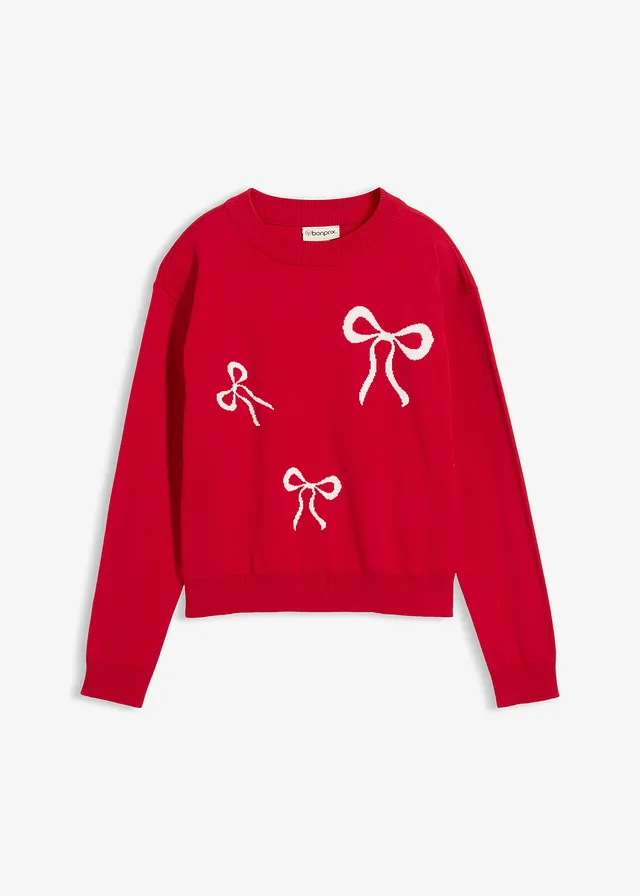 Fijngebreide trui met strik • chilirood • bonprix online shop