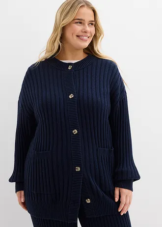 Gebreid vest in een zachte viscosemix, Kleur: donkerblauw