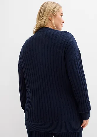 Gebreid vest in een zachte viscosemix, Kleur: donkerblauw