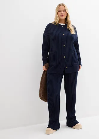 Gebreid vest in een zachte viscosemix, Kleur: donkerblauw