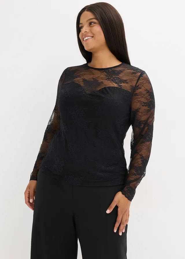 Longsleeve van prachtig kant, Kleur: zwart