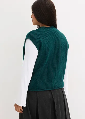 Gilet sans manches en maille à boutons décoratifs, Couleur: pétrole foncé