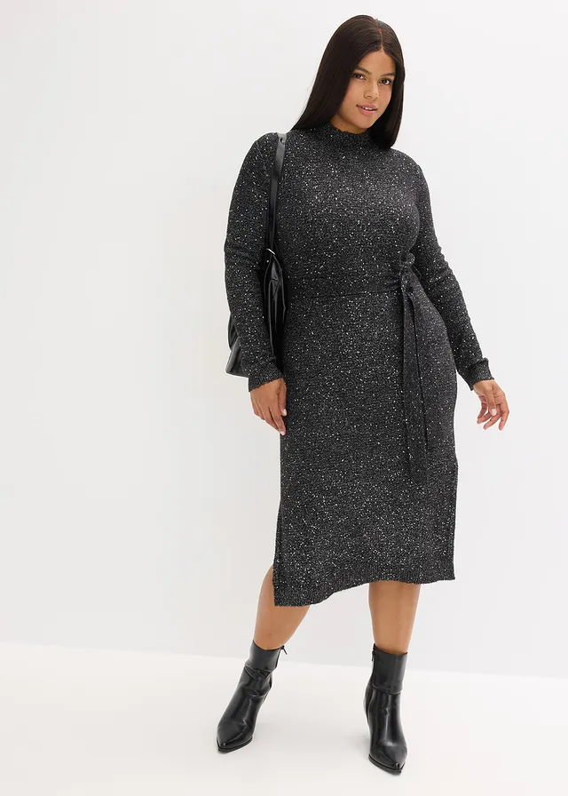 Robe en maille à sequins, Couleur: noir-argenté