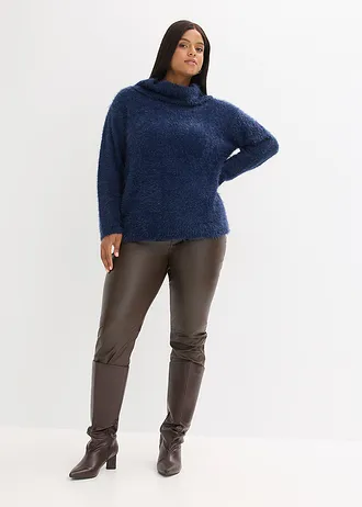 Oversized fluffy trui met een col, Kleur: donkerblauw