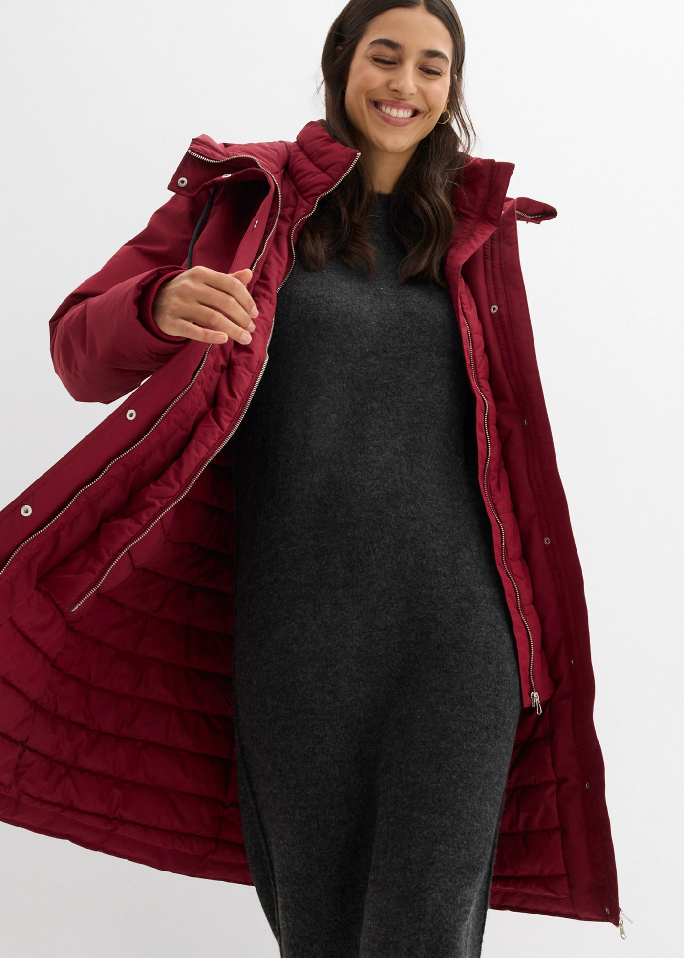 Manteau outdoor déperlant, aspect 2en1 • rouge prune • Boutique bonprix