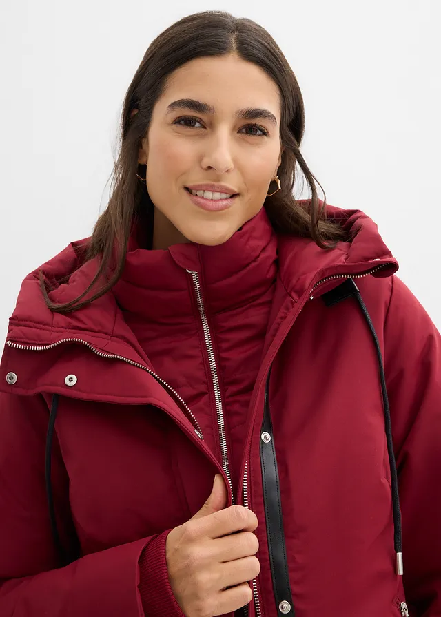 Waterafstotende, lange outdoor jas in 2-in-1 look • pruimrood • product-page.page-title-suffix