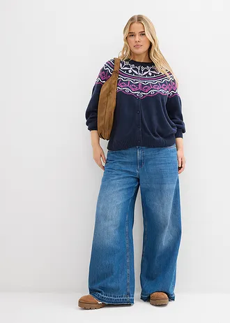 Oversized Noors vest, Kleur: donkerblauw Noors patroon