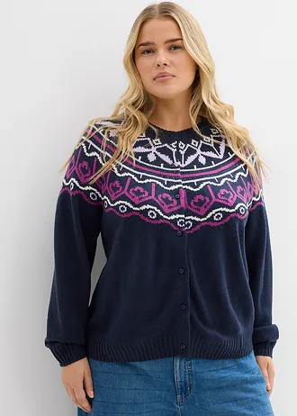 Oversized Noors vest, Kleur: donkerblauw Noors patroon