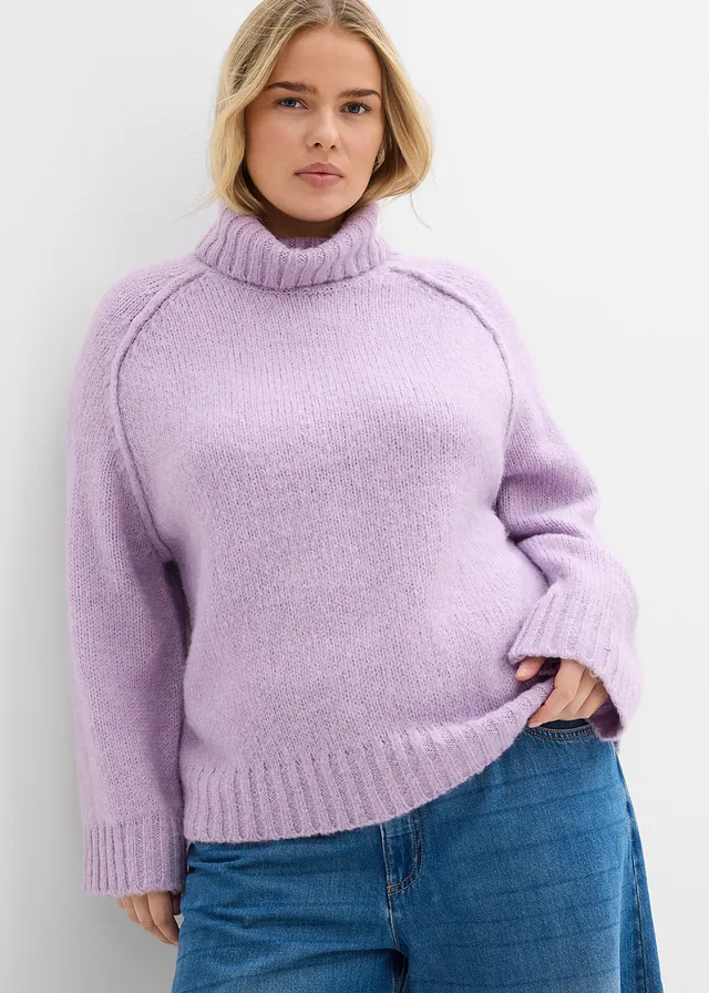 Oversize svetr ze silnější pleteniny, barva: jemně šeříková