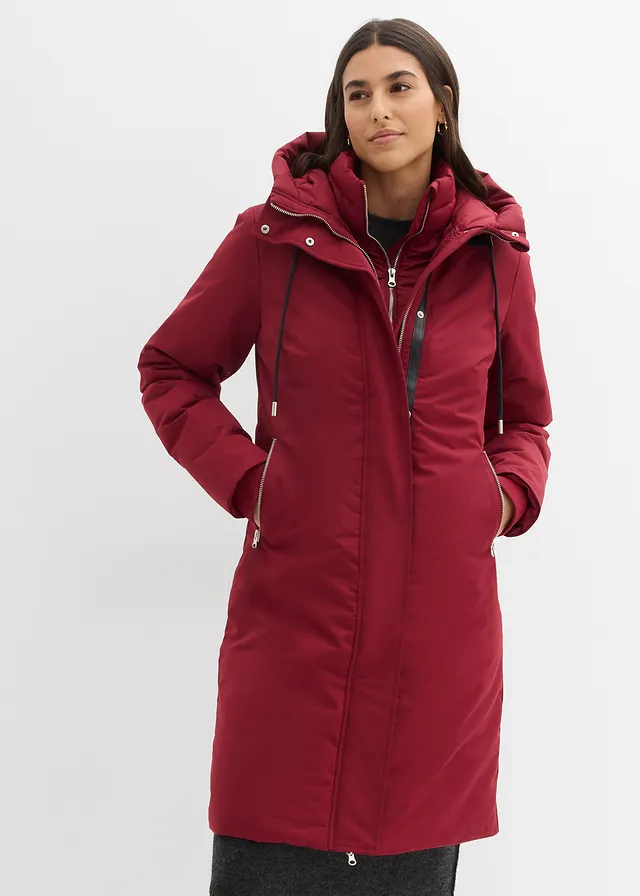Manteau outdoor déperlant, aspect 2en1, Couleur: rouge prune