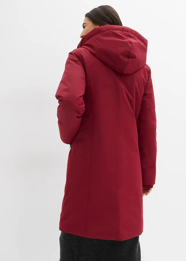 Waterafstotende, lange outdoor jas in 2-in-1 look, Kleur: pruimrood